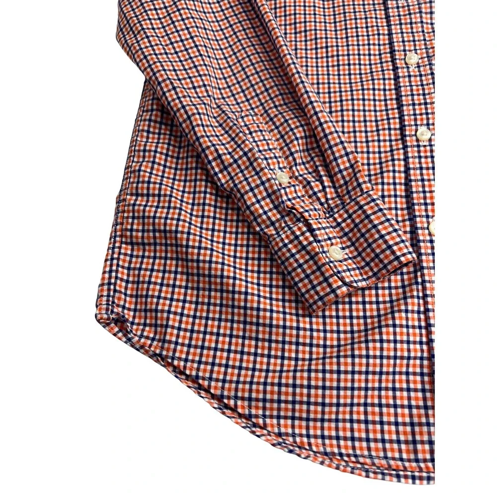 Ralph Lauren Button Down Kids Shirt Size L 14-16 Orange Blue Gingham Classic A57